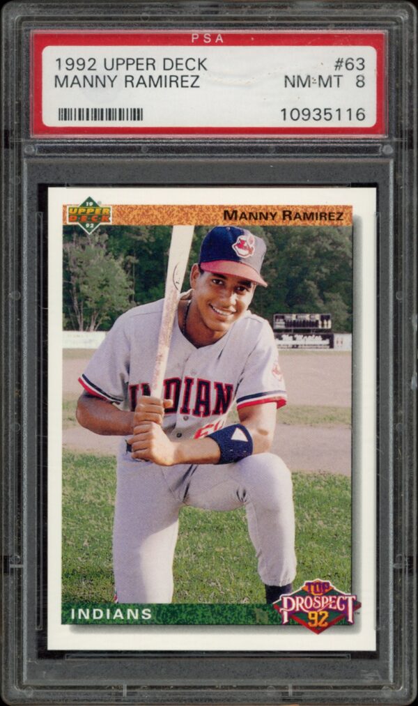 1991 Upper Deck Manny Ramirez rookie card, PSA 8, Cleveland Indians, graded, collectible.