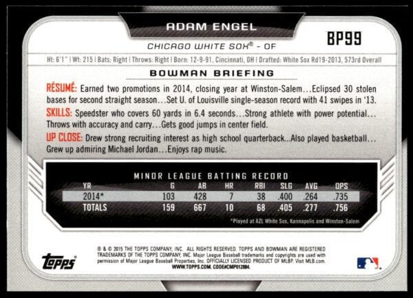 2015 Bowman Draft Adam Engel Prospects  #BP99   (Back)