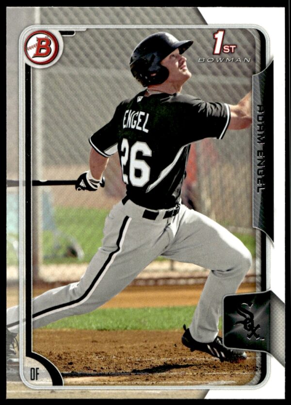 Adam Engel 2015 Bowman Rookie Card Chicago White Sox #16 Mid-Swing Action Shot.