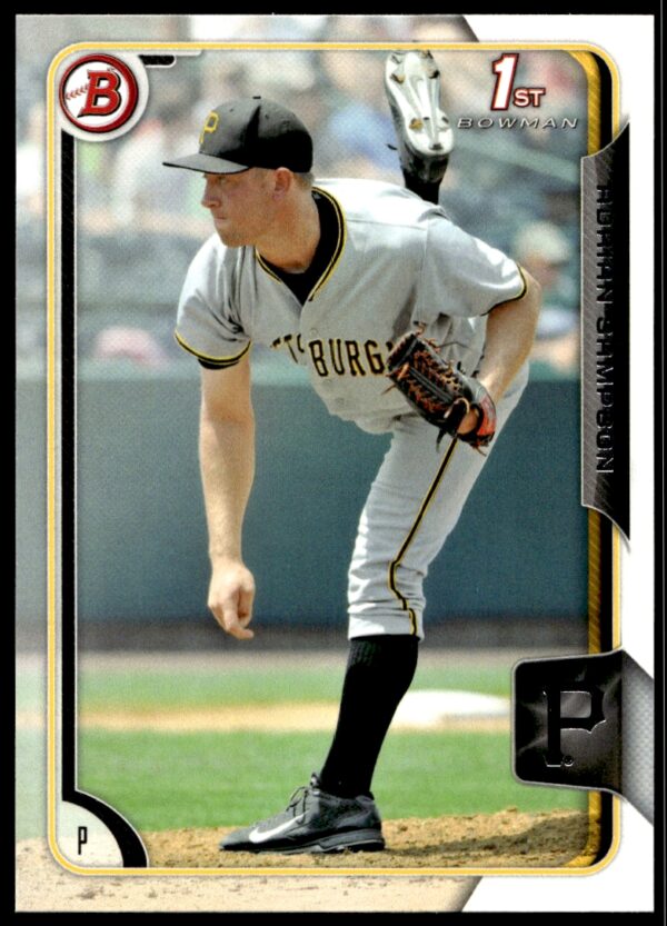 Vintage Bowman card featuring Pittsburgh Pirates pitcher Adrian Sampson mid-pitch, late 1990s style.