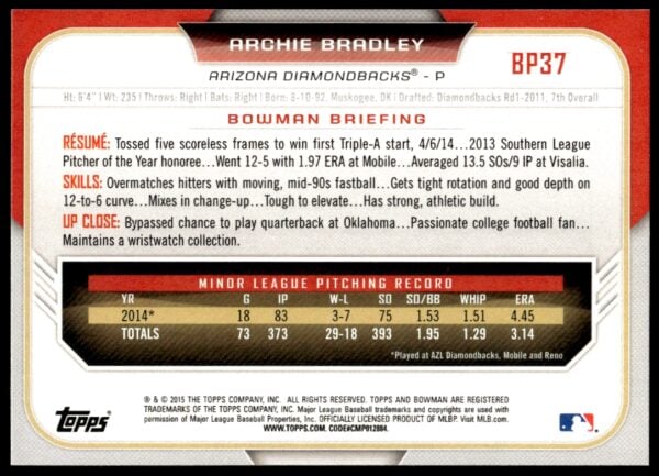 2015 Bowman Draft Archie Bradley Prospects  #BP37   (Back)