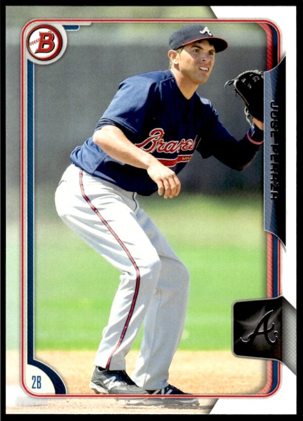 2015 Bowman Draft card of Jose Peraza in Braves uniform, fielding on green grass.