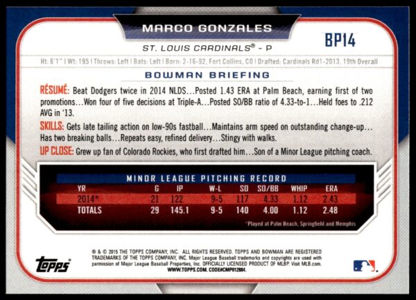 2015 Bowman Draft Marco Gonzales Prospects  #BP14   (Back)