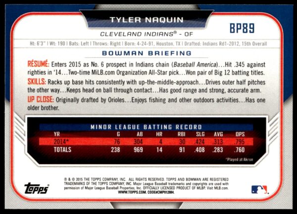 2015 Bowman Draft Tyler Naquin Prospects  #BP89   (Back)