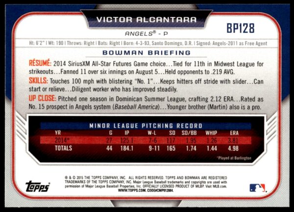 2015 Bowman Draft Victor Alcantara Prospects  #BP128   (Back)