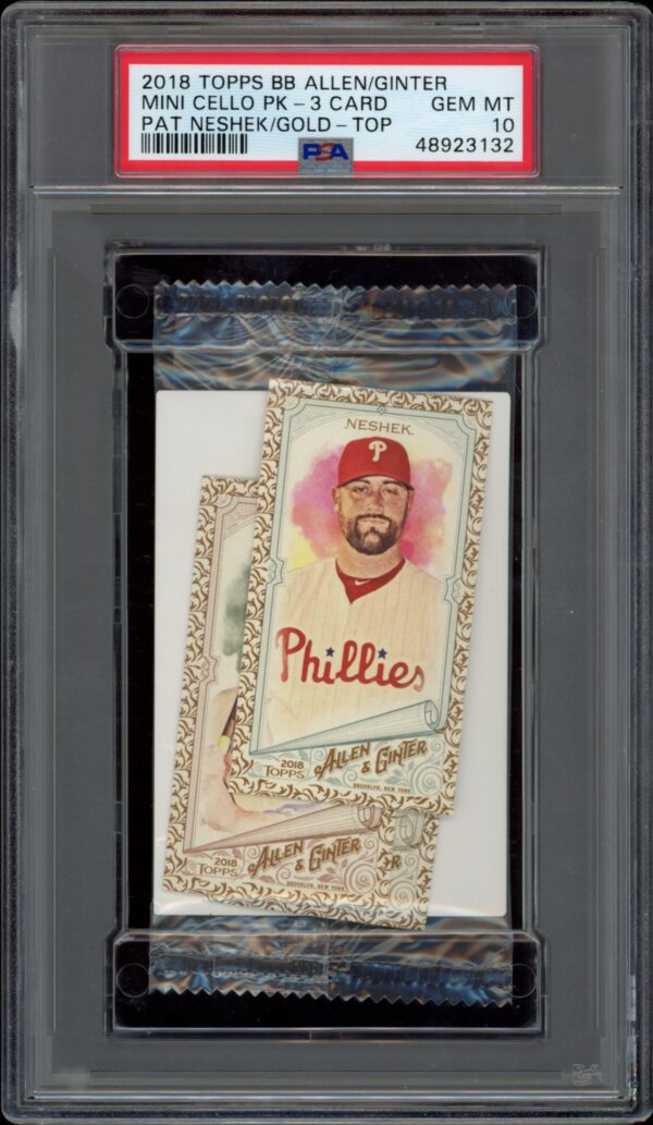 Vintage Phillies baseball card in PSA case with illustrated player portrait.