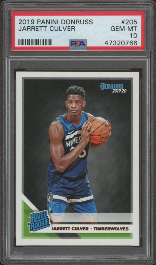 Jarrett Culver 2019 Panini Donruss Rookie Card #206, PSA 10, Rated Rookie, Timberwolves.