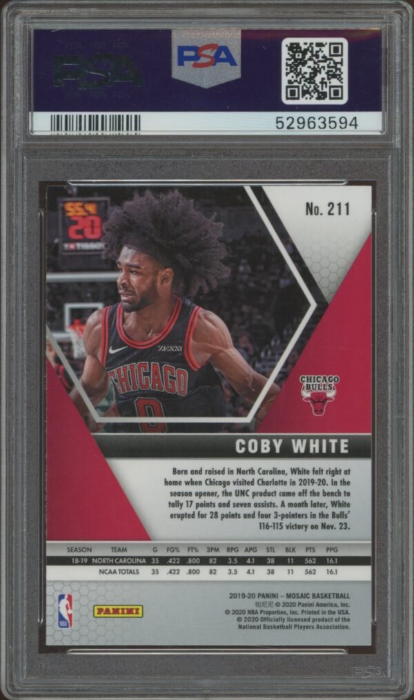 2019-20 Panini Mosaic Coby White #211 (PSA 10) (Back)