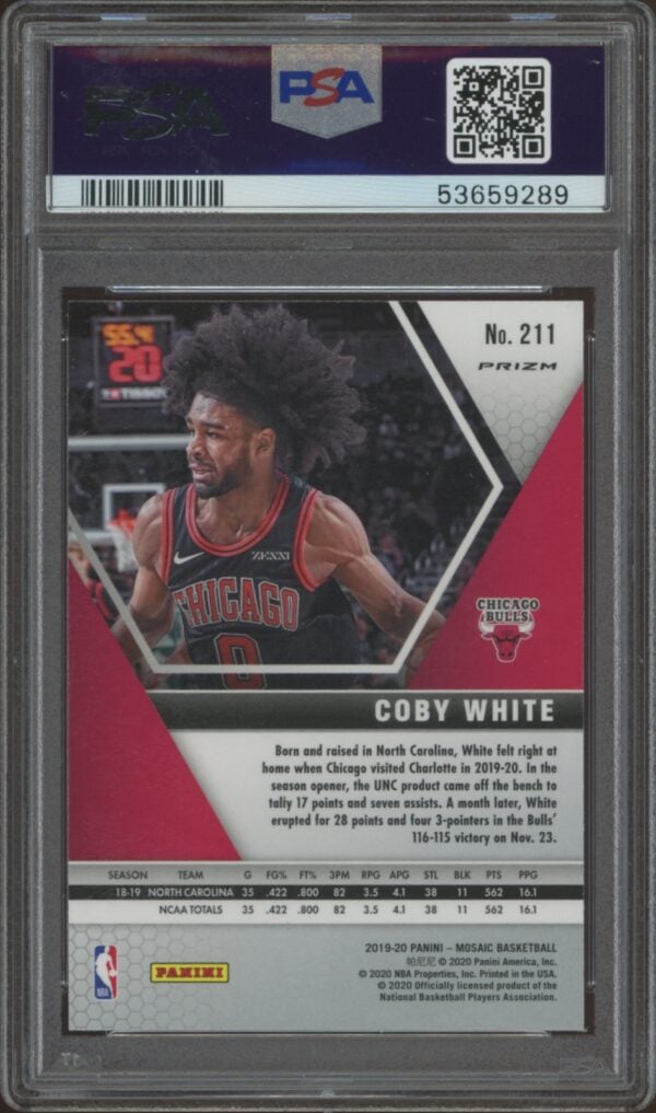 2019-20 Panini Mosaic Coby White Pink Camo #211 (PSA 10) (Back)