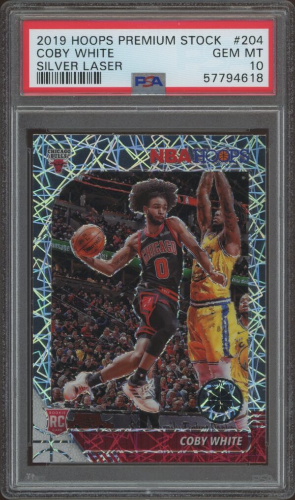 2019-20 Panini NBA Hoops Coby White Silver Laser #204 (PSA 10) (Front)