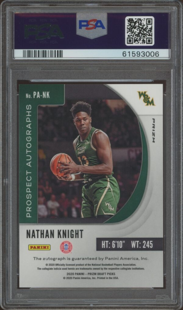 2020-21 Panini Prizm Draft Picks Nathan Knight Prospect Autographs Green #PA-NK (PSA 10) (Back)