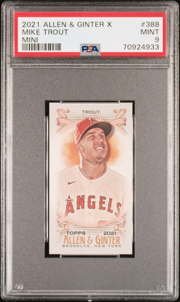 Mike Trout 2021 Allen & Ginter X card, PSA 9, Los Angeles Angels, collectible.