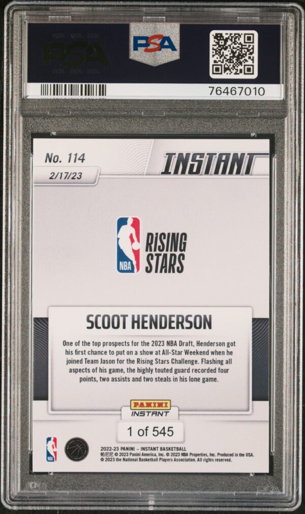 2022-23 Panini Instant Scoot Henderson #114 (PSA 10) (Back)