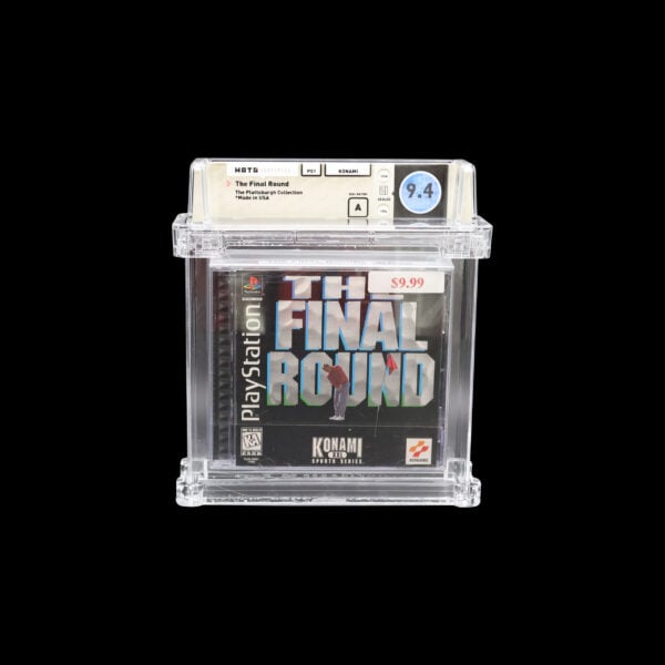 Graded collectible PlayStation game, The Final Round by Konami, protected in acrylic case, priced $39.99.