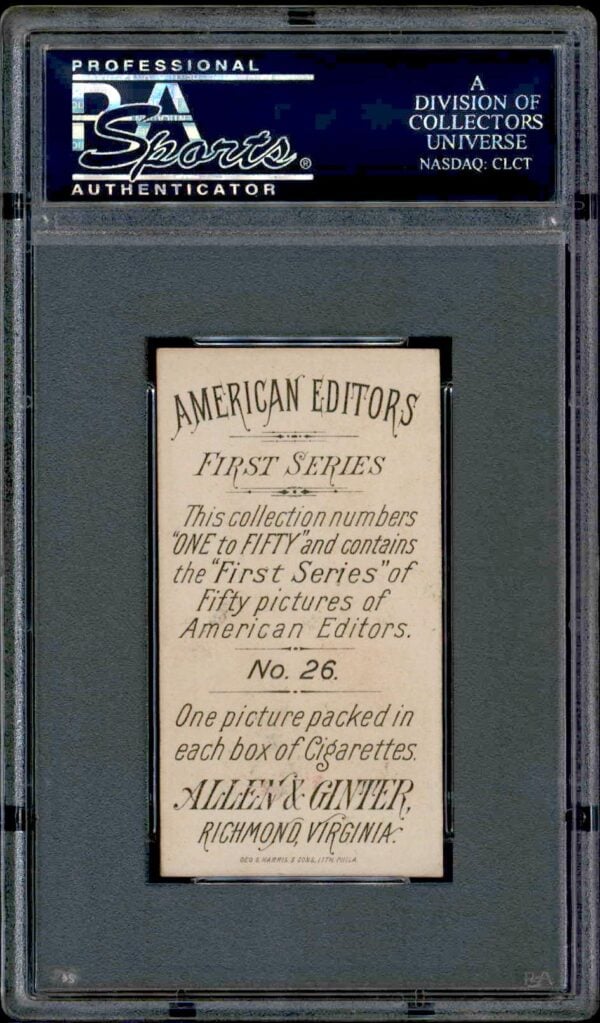 1887 George R. Jones trading card, American Editors series, PSA-grade 5, historical collectible.