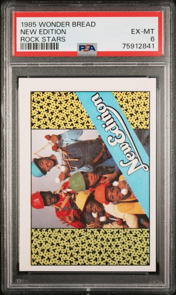 1985 Wonder Bread Rock Stars New Edition card, PSA 6, vibrant, nostalgic collectible.