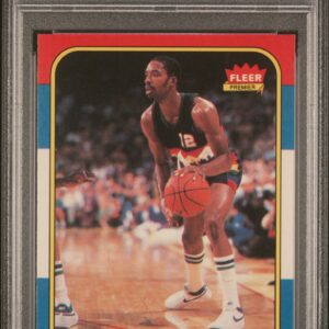 Vintage 1986-87 Fleer Lafayette Lever basketball card, PSA 9, Denver Nuggets uniform.