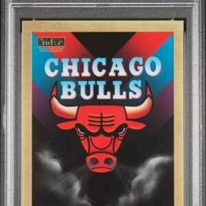 1990 Skybox Chicago Bulls PSA 7 trading card with iconic team logo in protective case.