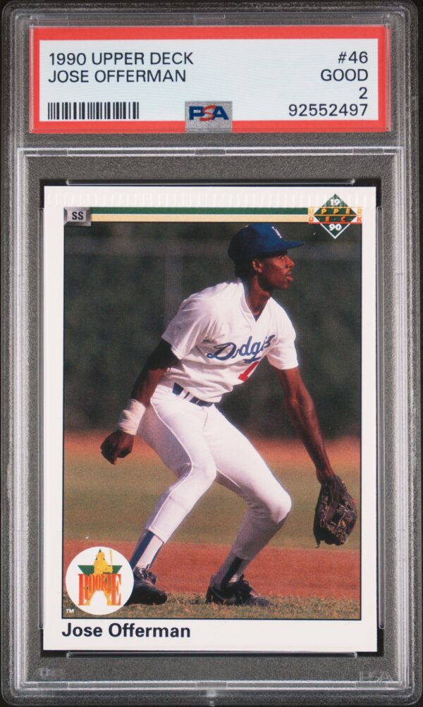 PSA 10 1990 Upper Deck Jose Offerman Dodgers baseball card #45, gem mint condition.