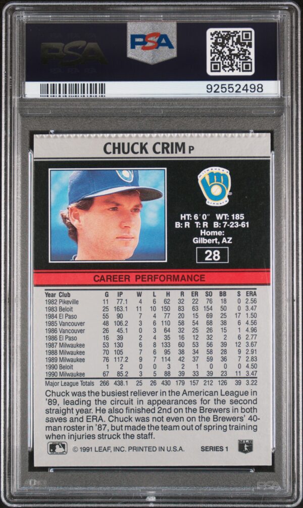 1991 Leaf Chuck Crim #28 (PSA 2) (Back)