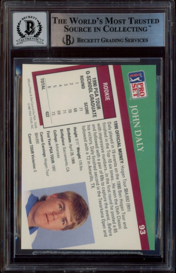 John Daly 1991 Pro Set NFL Passport card in BGS 10 graded protective case.