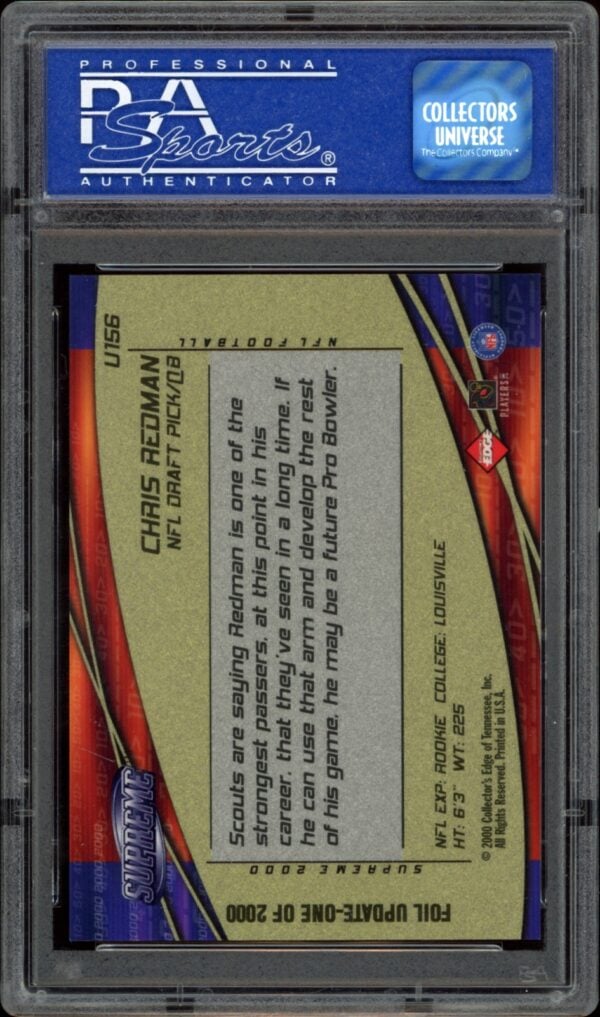 PSA graded back of Chris Redman rookie card, 2000 Collectors Edge Supreme #U156.