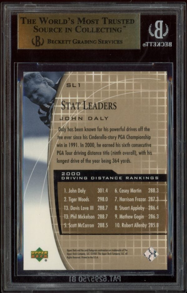 John Daly 2001 Upper Deck Stat Leaders card, BGS 9.5, in protective case.