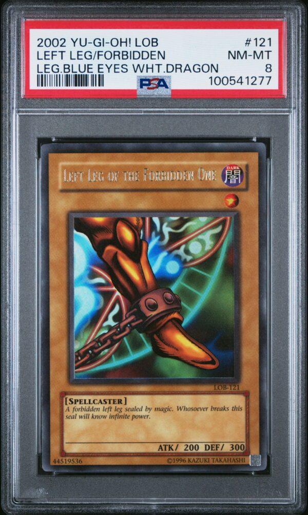 2002 Yu-Gi-Oh! Left Leg of the Forbidden One card, PSA 8, in protective case.