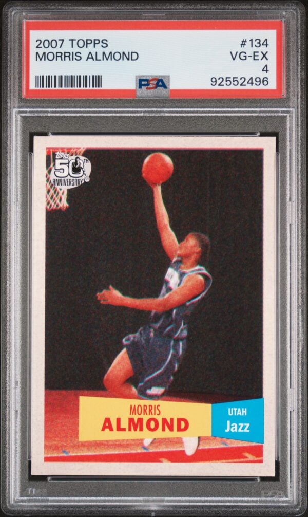 2007 Topps Morris Almond basketball card, PSA 4, displaying mid-air action shot, #134.