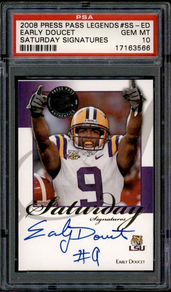 Autographed 2008 Early Doucet LSU football card, GEM MT 10 PSA graded.