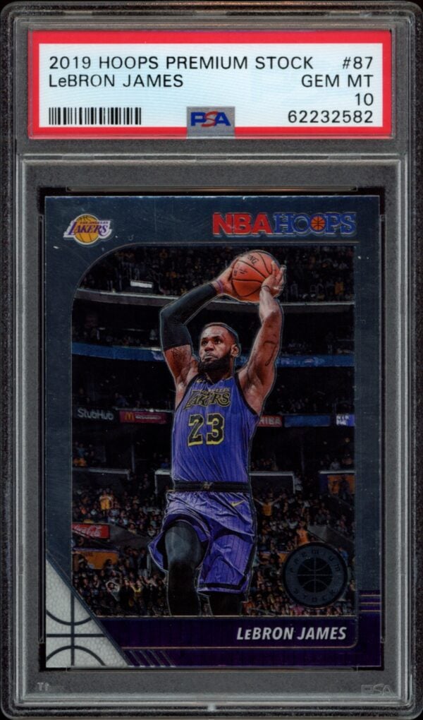 LeBron James PSA 10 2019-20 Lakers basketball card in premium PSA case.