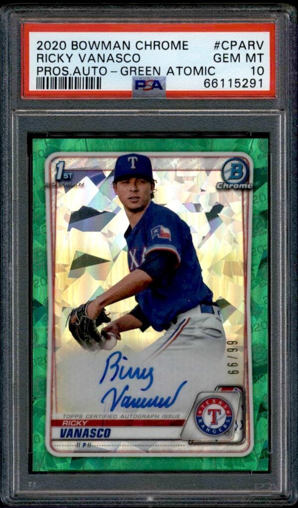 2020 Bowman Chrome Ricky Vanasco Prospect Autographs Green Atomic #CPA-RV (/99) (Auto) (PSA 10) (Front)