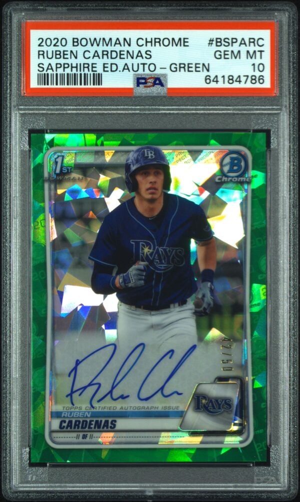 2020 Bowman Chrome Ruben Cardenas Sapphire Edition Autographs Green #BSPA-RC (/50) (Auto) (PSA 10) (Front)