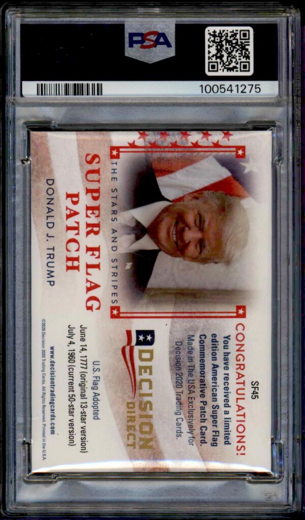 Donald Trump Leaf trading card with PSA authentication and SUPREME design in protective case.