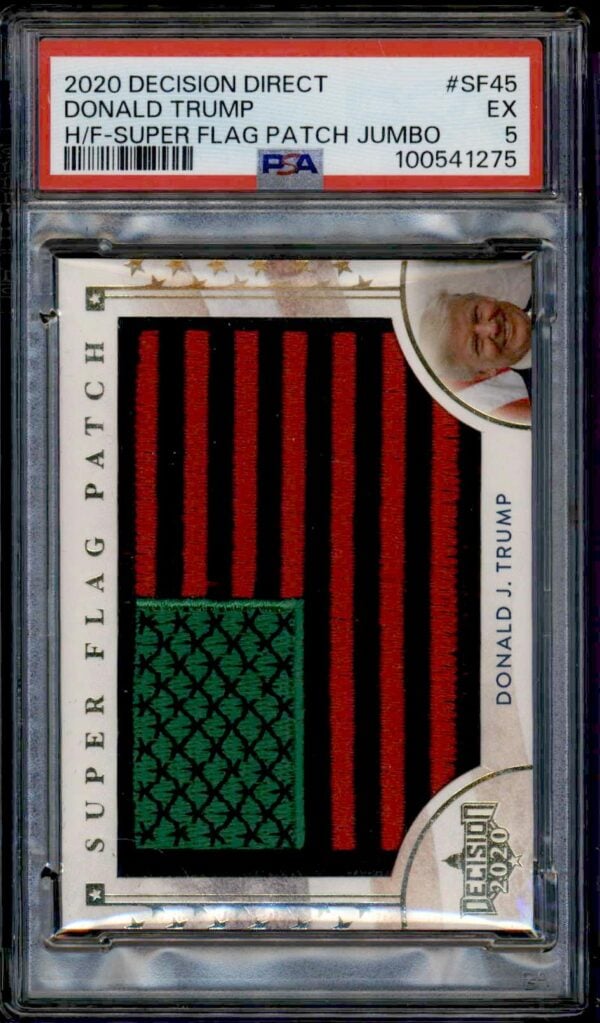 PSA 9 2020 Trump memorabilia card with flag swatches, unique ID 10041276.