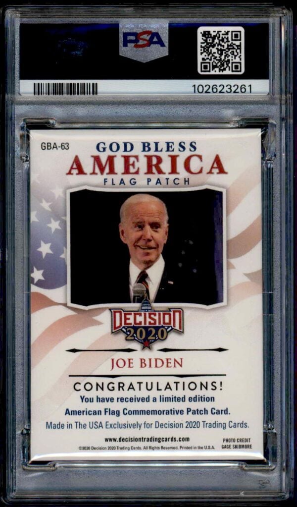 Joe Biden PSA-graded collectible card with patriotic flag design and inauguration details.