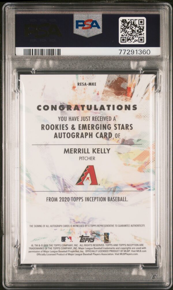 2020 Topps Inception Merrill Kelly Rookies & Emerging Stars Autographs Red #RESA-MKE (/75) (Auto) (PSA 9) (Back)