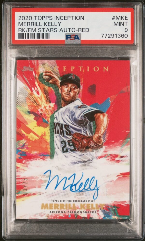 2020 Topps Inception Merrill Kelly PSA 9 Mint Autographed Baseball Card.