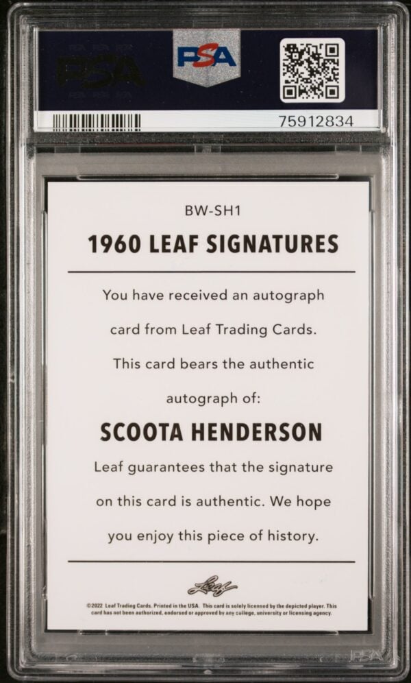 2021 Leaf Scoota Henderson Autograph Card in PSA Slab, Certified Authentic.