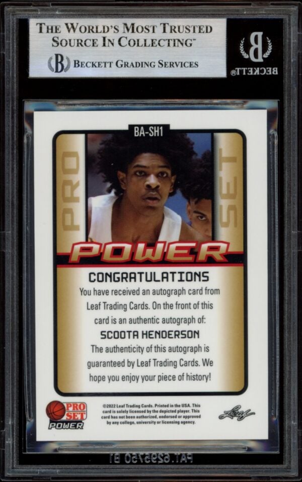 Graded Scoota Henderson basketball card in BGS case, 2021-22 Leaf Memories, BGS 9.