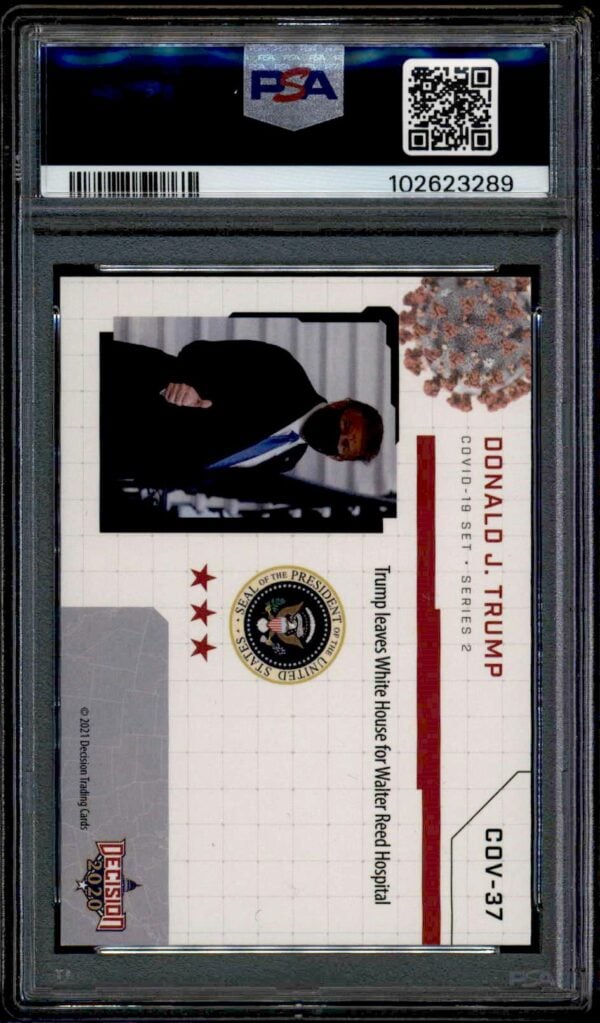 PSA-graded Donald Trump COVID-19 trading card from 2021 Leaf Decision Series 2.