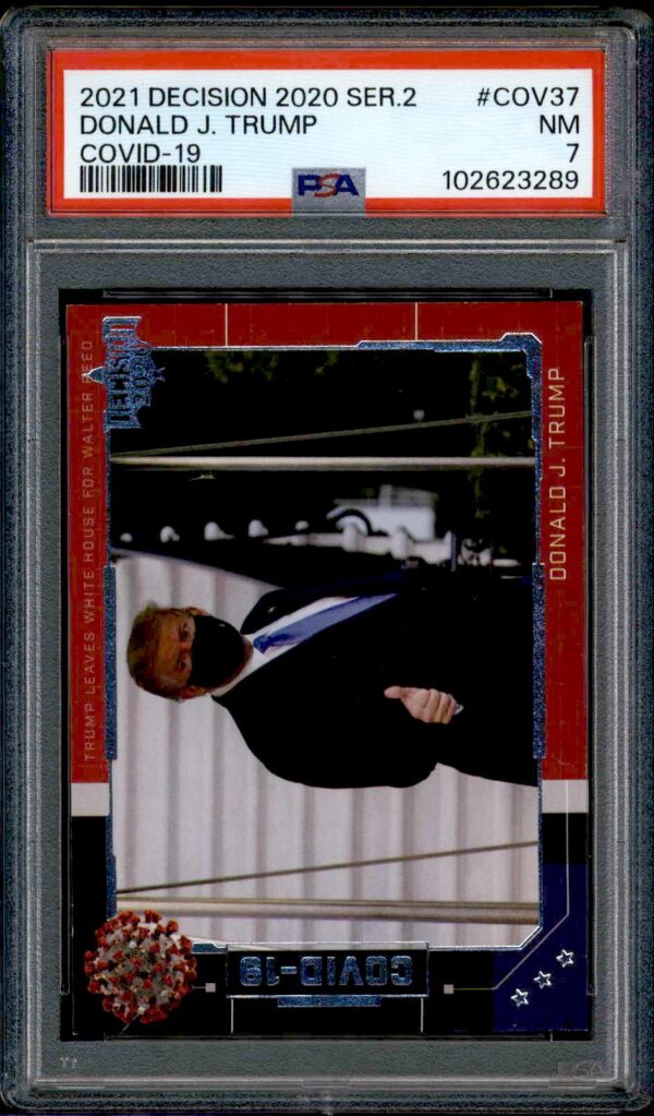 PSA graded 2003 Decision Trump card, Near Mint, collectible political trading card.