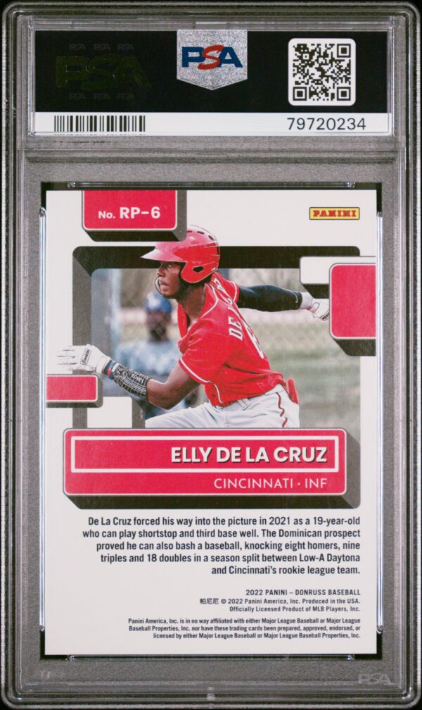 Graded 2022 Panini Donruss Elly De La Cruz baseball card, Cincinnati Reds, PSA 10.