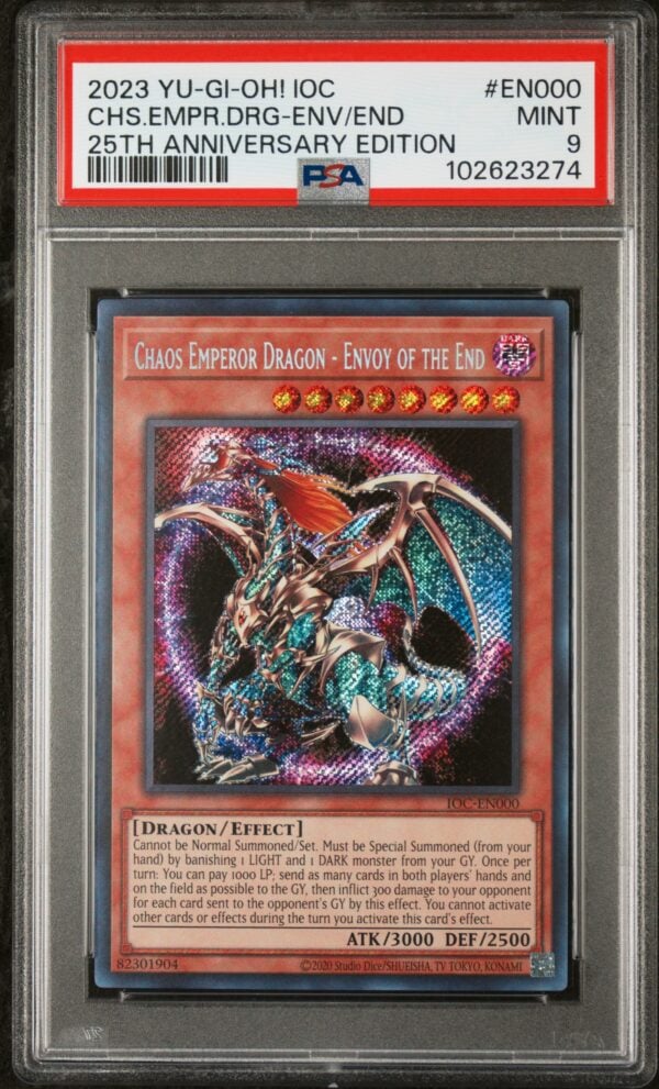 2023 Yu-Gi-Oh! Chaos Emperor Dragon, Mint Grade, PSA Encased, 25th Anniversary Edition.