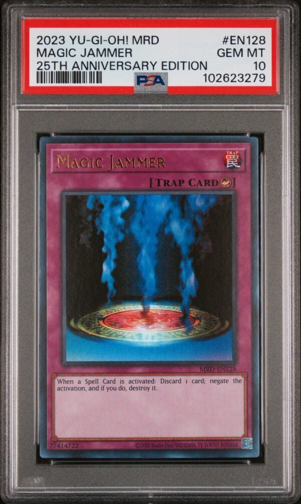 PSA 10 Yu-Gi-Oh! Magic Jammer Premium Gold 2023 card in mint condition.